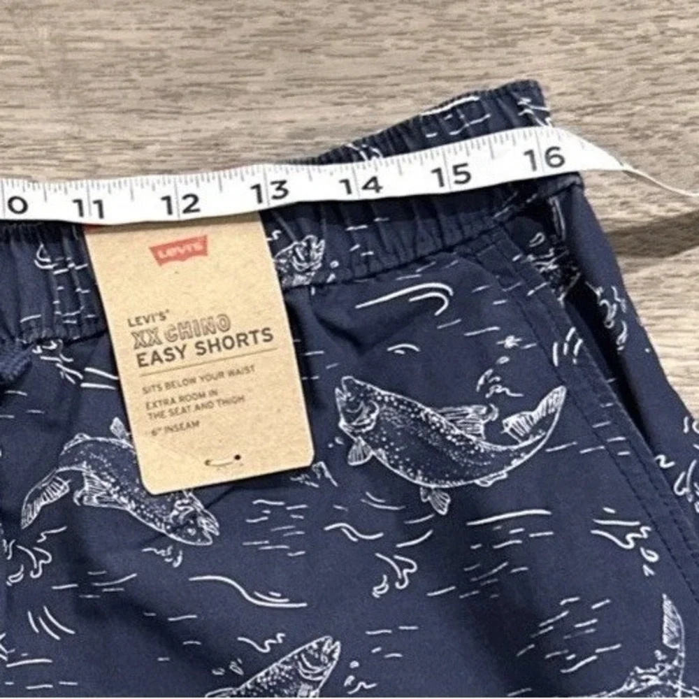 Levi's XX Chino Easy Shorts Mens Large Navy Blue Fish Print 6